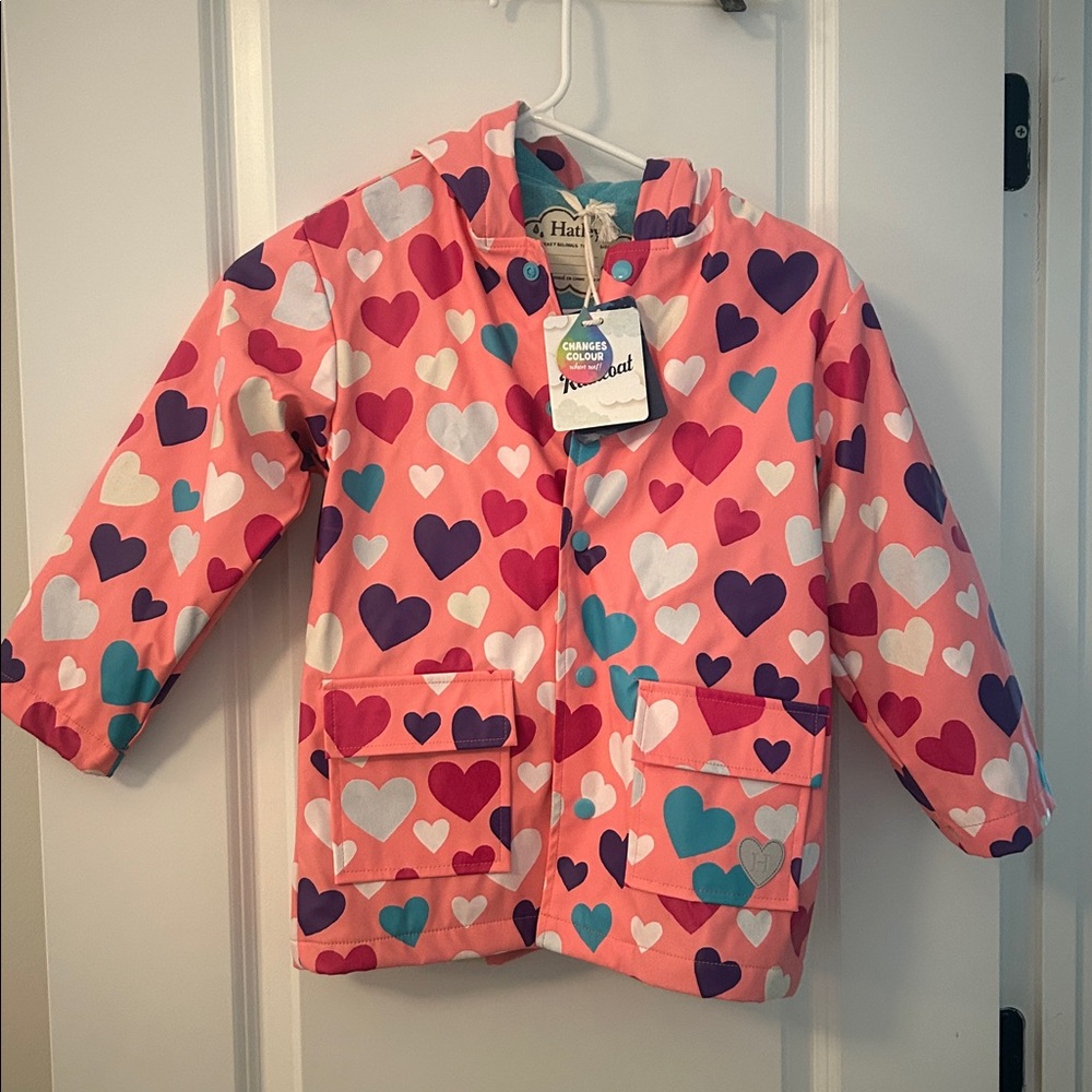 Hatley Pink Heart Pattern Kids' rain Jacket